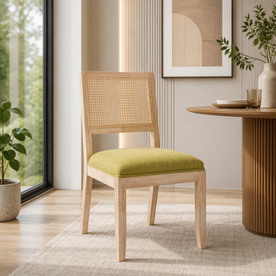Ensemble de 2 chaises de salle à manger en rotin de ferme avec revêtement en lin, vert olive
