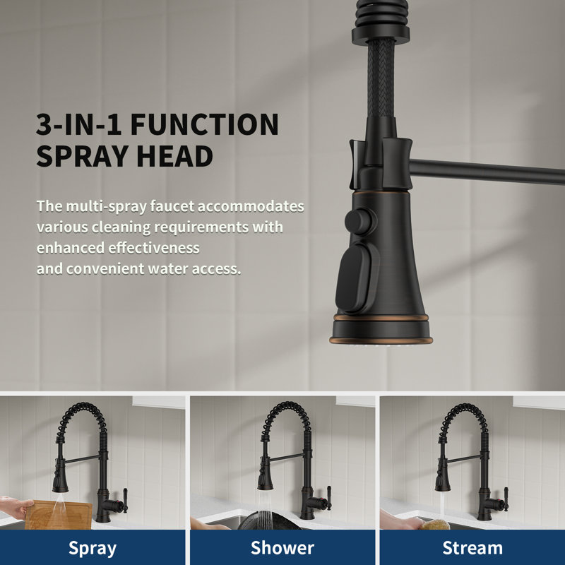 Spring Single Handle Pull-Down Sprayer Kitchen Faucet Deckplate Included In Oil Rubbed Bronze, Oil Rubbed Bronze