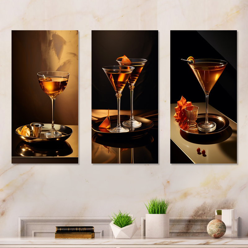 Soirée Sidecar - cocktail en bronze, Toile tendue, H 32 po x l 48 po