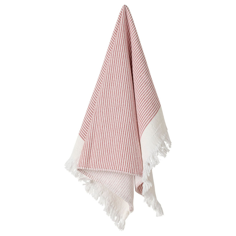 Terry Stripe Waffle Dish Cloth Kitchen Towel, White/Classic Red