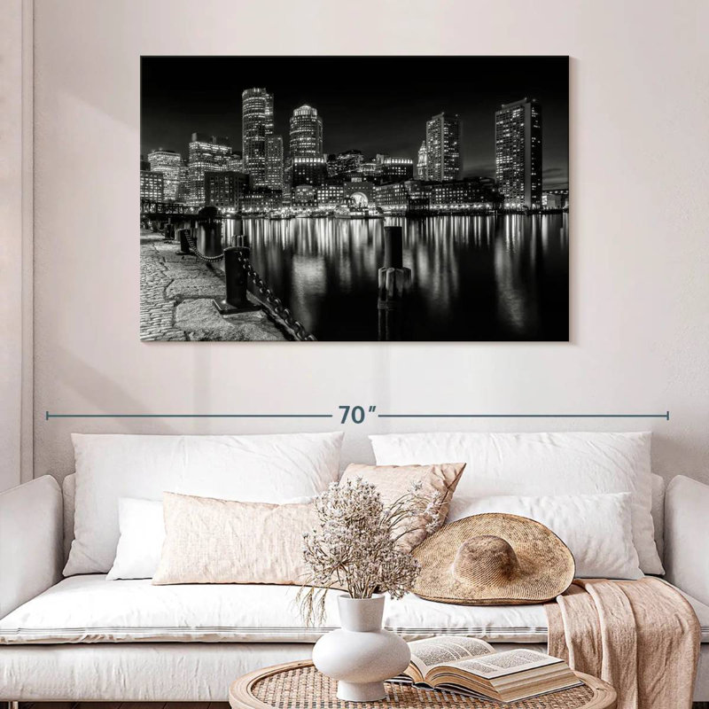 Sir Pier Boston Fan Pier Park la nuit, H 32 po x l 48 po