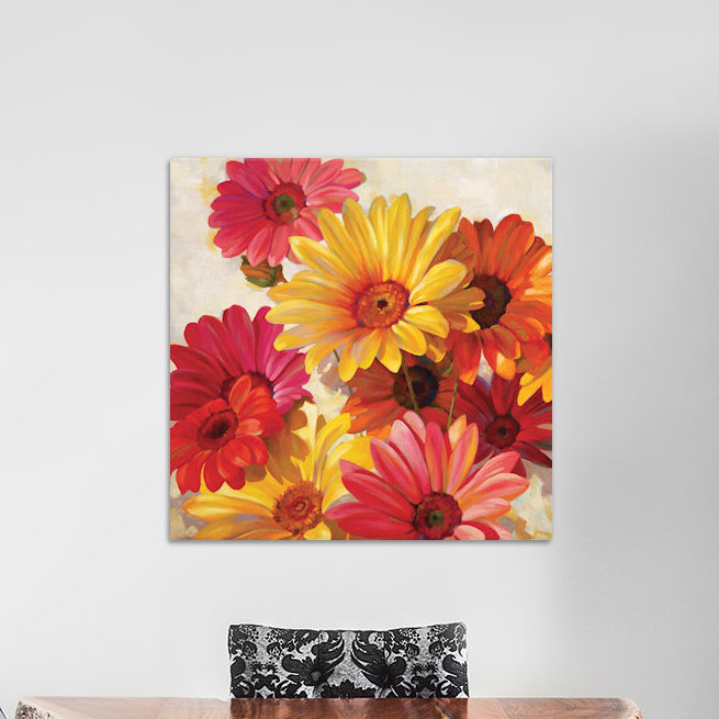 Marguerites pour spring, peinture sur toile tendue, H 12 po x l 12 po x P 0,75 po