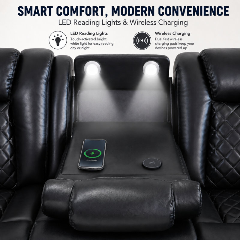 Ensemble de canapés inclinables électriques 2 pièces en similicuir haut de gamme avec haut-parleur Bluetooth