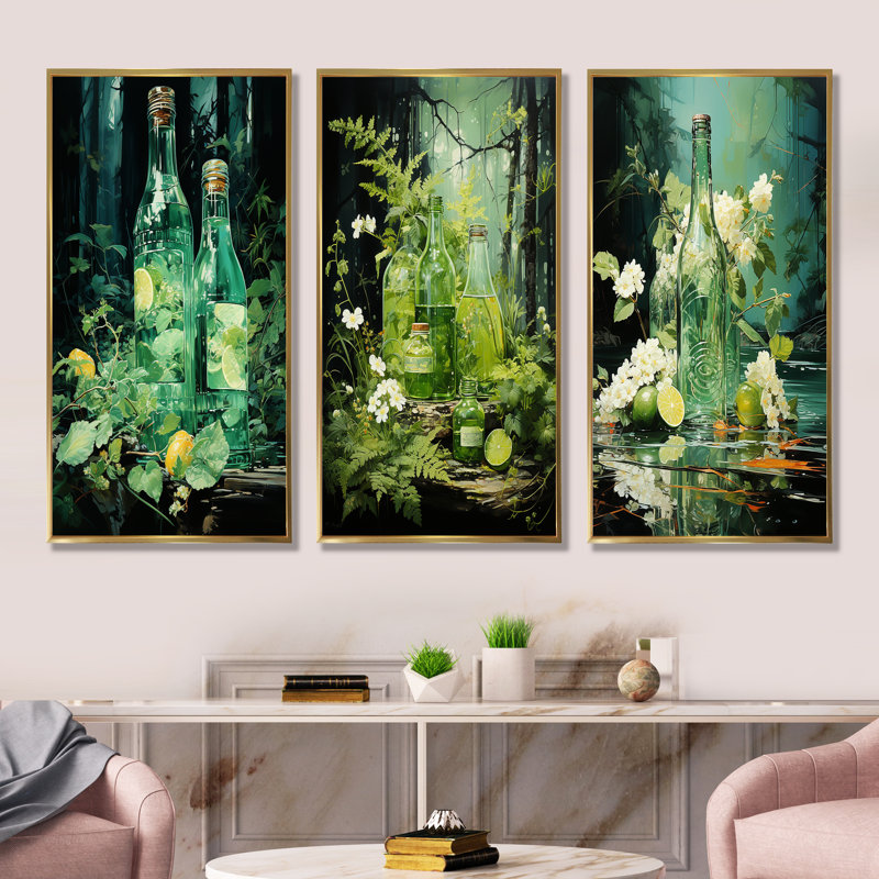 Green Bottled Melody, Gold Floater Framed, 40" H x 60" W