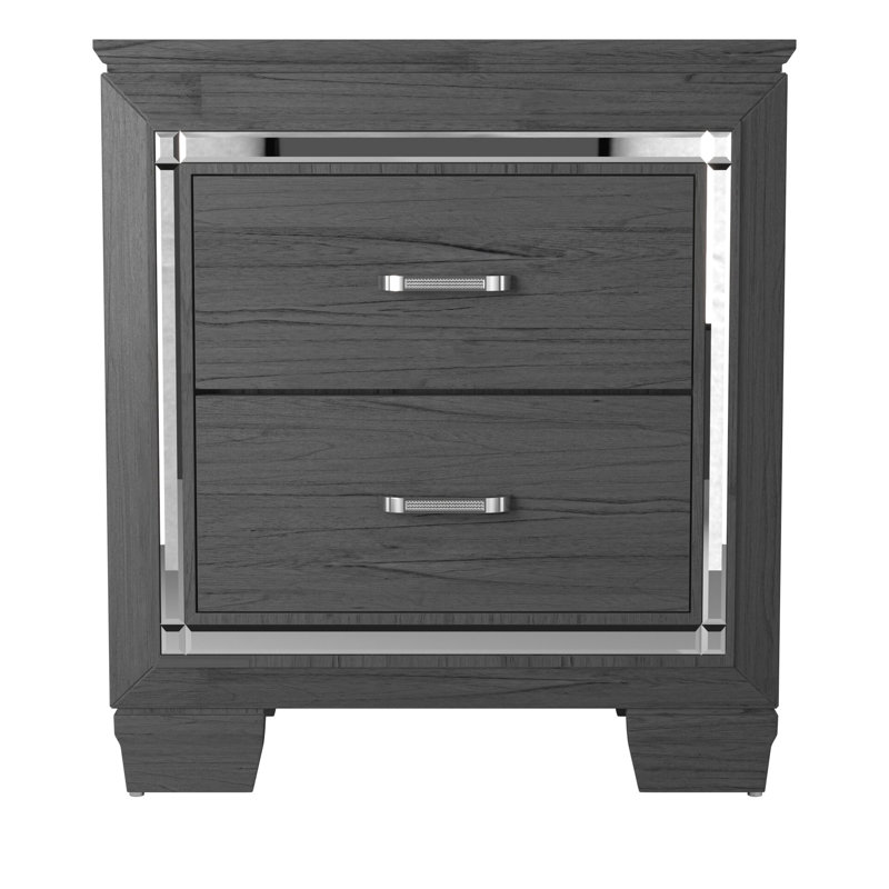 Élégante table de chevet 2 avec éclairage à DEL et faux cristaux gris pour la chambre à coucher