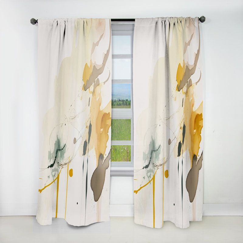 Rideau en velours abstrait Touched By Mustard - jaune et gris ultime II - 1 panneau, L 52 po x L 120 po