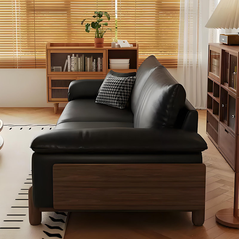 Canapé en cuir véritable, H 39,37 po x l 110,24 po x P 39,37 po, Noir