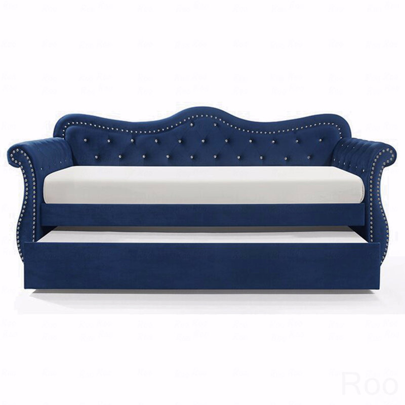Upholstered Daybed, Velvet Wood Trundle Daybed, Navy