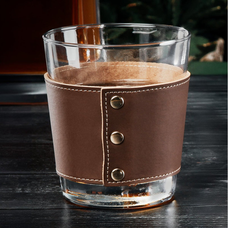 Stratford 12oz. Leather Wrapped Whiskey Glass - Personalized Whiskey Glass, Yes