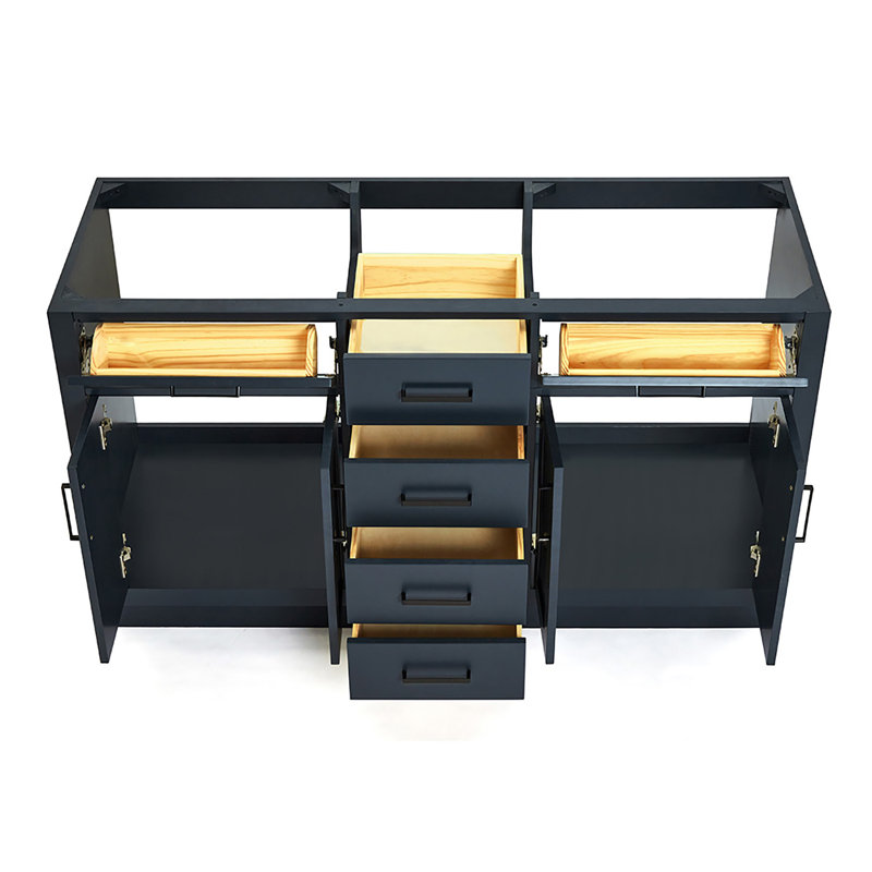 60" Double Bathroom Vanity Base Only, Matte Black, Midnight Blue