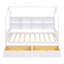 Lit simple avec 2 tiroirs, lit pour enfant avec tablette de rangement, blanc et bois massif Solid +