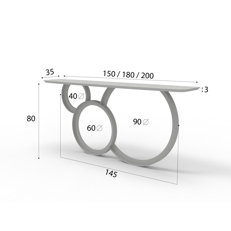 Console 78,74 po, H 31,5 po x l 78,74 po x P 13,78 po, Blanc / argent