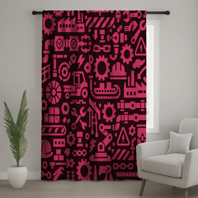 Industrial Machinery Icons Window Curtains, Industrial Sheer & Blockout Curtains - 1 Panel