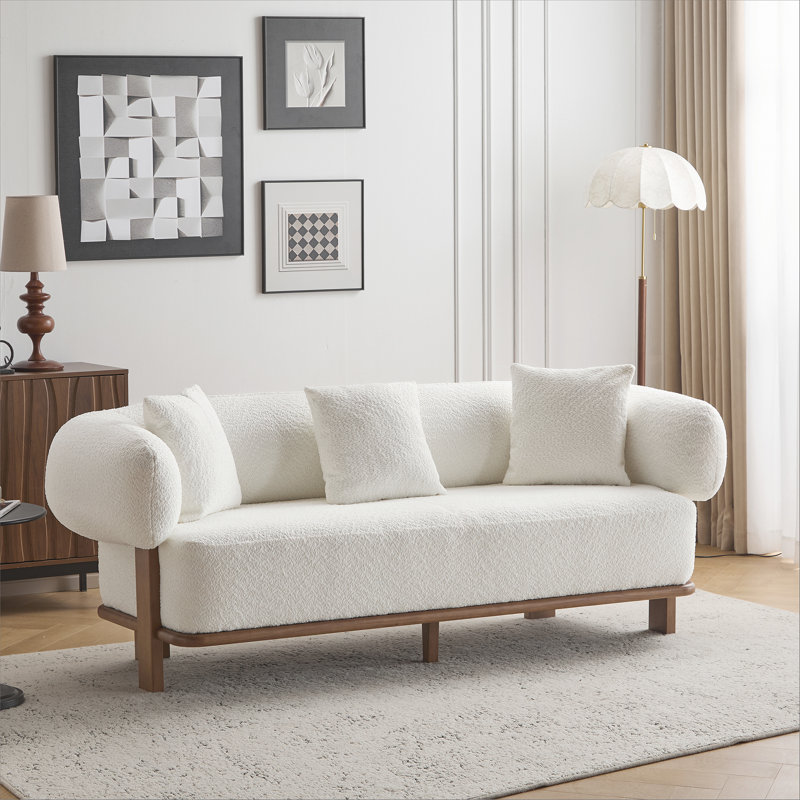Round Arm Curved Sofa-Beige, Beige