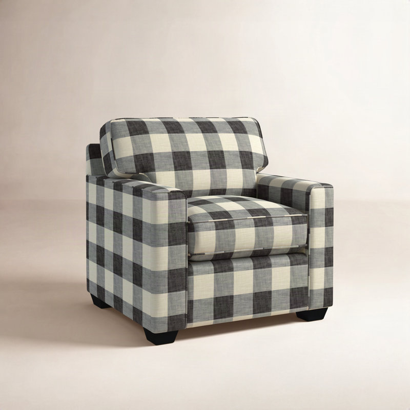 Frye Upholstered Accent Chair, Sunbrella Beige Pinstripe; 6205-74, Honey Finish