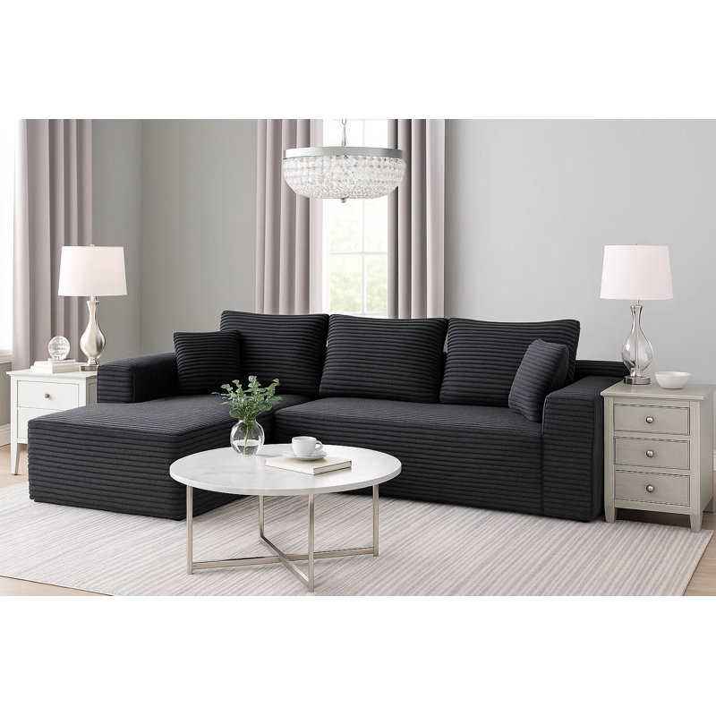 Canapé modulaire en velours côtelé 104 pièces 104 po avec méridienne en forme de L 104 po, Velours côtelé gris