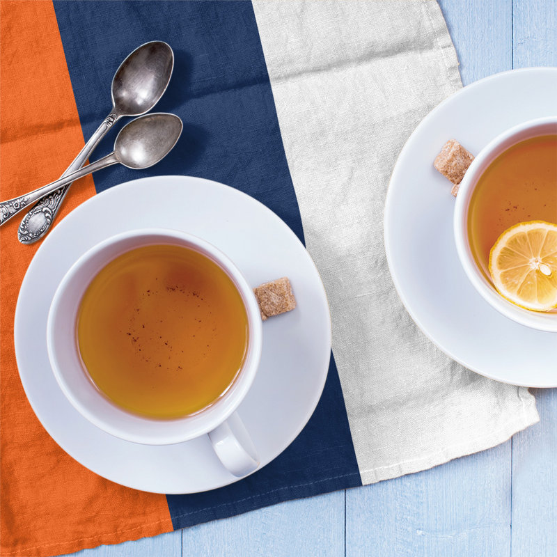 Stripe Tea Towel Kitchen Towel, Cotton Twill, Orange/Navy Blue/White Baseball