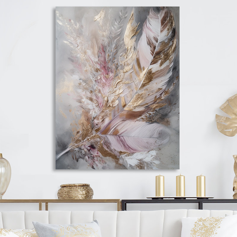 Décoration murale rose en plumes roses Boho Majesty I - Glam Feather, H 20 po x l 12 po