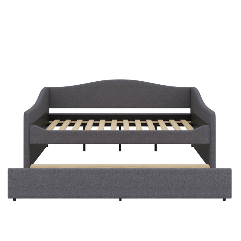 Lit de jour Teddy avec éclairage intégré et tablettes coulissantes, Gris, Double