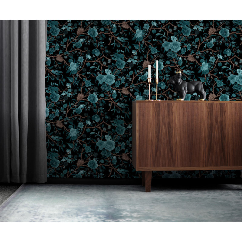 Huddleston 10m x 52cm Matte Paste the Wall Wallpaper Roll, Black/Mint Green