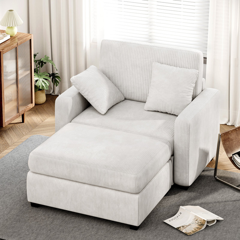 41‘’W Corduroy Chaise Lounge Sofa Upholstered Oversized Chair with Ottoman, White