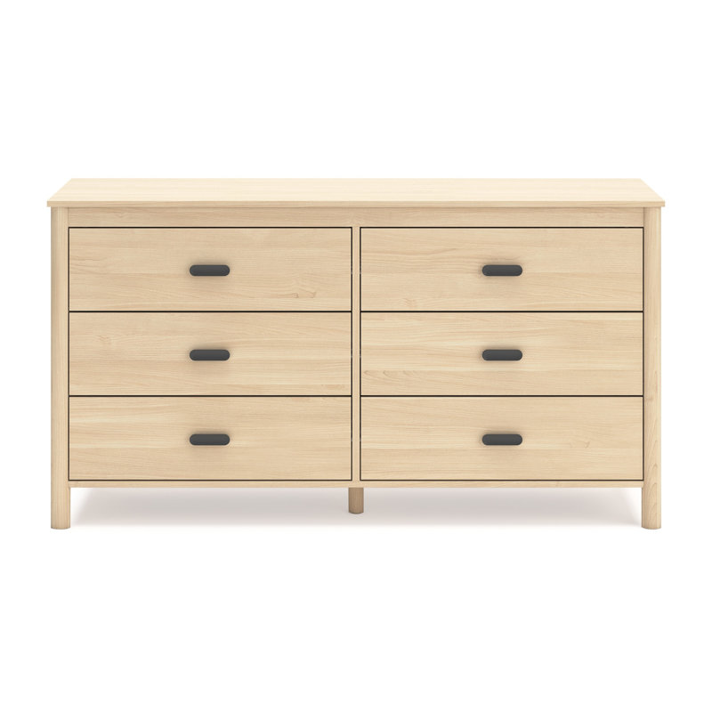 Abis Wide Dresser, 6 Drawers, Metal Handles, Natural Brown, 62 Inch