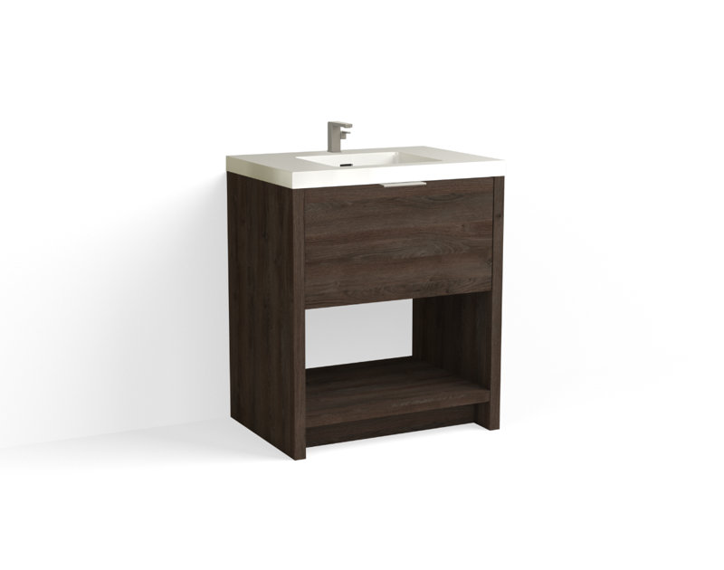 Vista 30" W Freestanding Single Bathroom Vanity, White Gloss, Single-Hole, Nimbus/Matte Black