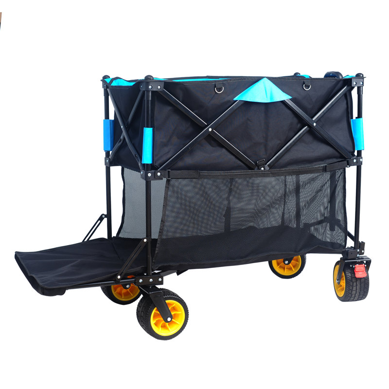 Chariot pliant de grande capacité avec chariot extensible, Noir / Bleu