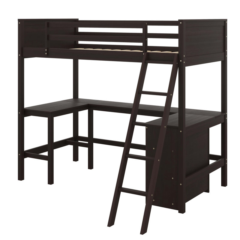Loft Bed With Shelves,Desk, Espresso, Twin