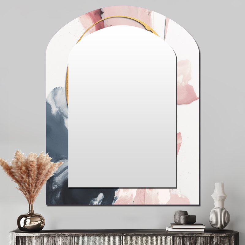 Rose et bleu «Transcendent Beauty In Marble Art II», miroir mural arqué en marbre, miroir décoratif asymétrique moderne, impression d'art en métal