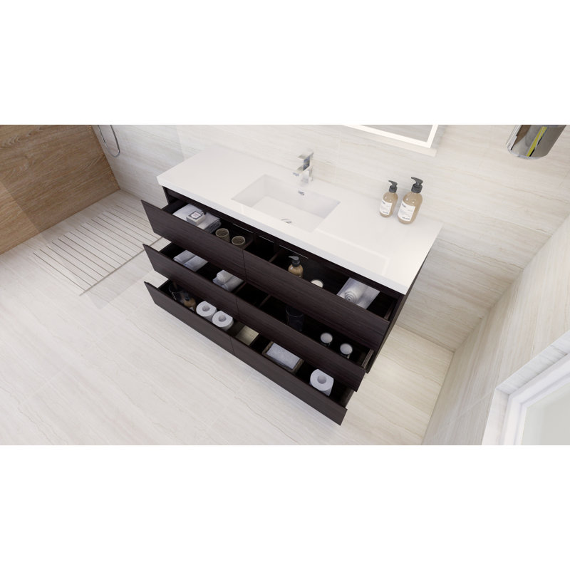 Haracha 59.05'' Single Bathroom Vanity with Acrylic Top, Dark Gray Oak