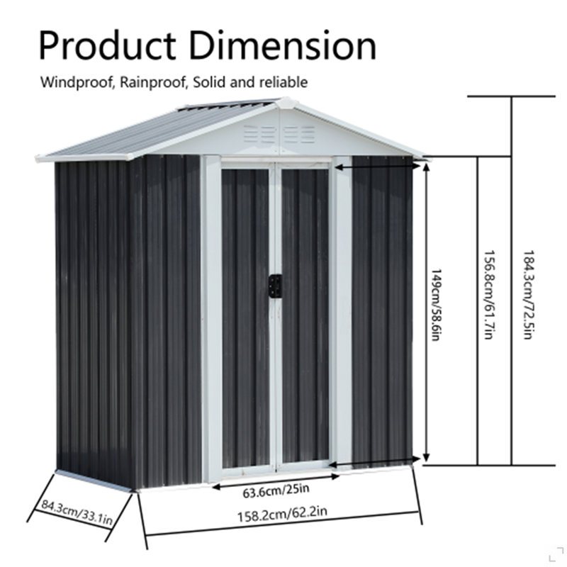 Remise de rangement d'extérieur gris foncé 5 pi x 3 pi avec structure en alliage d'aluminium et base