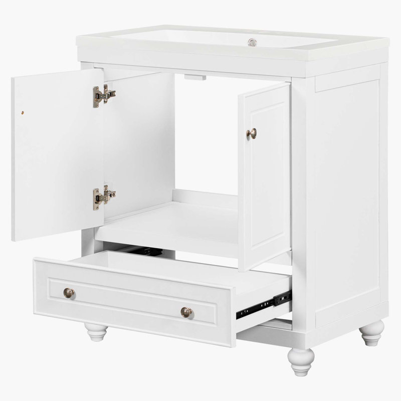 White 30" Freestanding Bathroom Vanity with Drawer and Doors
