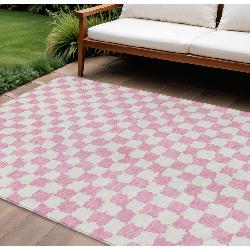 Tapis intérieur lavable à motif géométrique rose et ivoire 9 pi x 12 pi