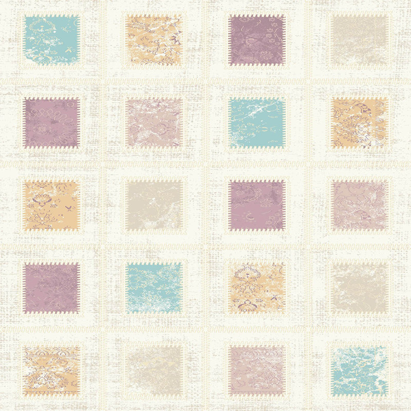 Tapis beige / bleu / mauve en polyester tissé à la machine Mcentee, Rectangle 2 pi 7 po x 4 pi 11 po