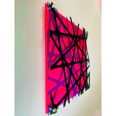 Triple Net – uniQstiQ US Made Transparent Geometric Pink Acrylic Wall Sculpture
