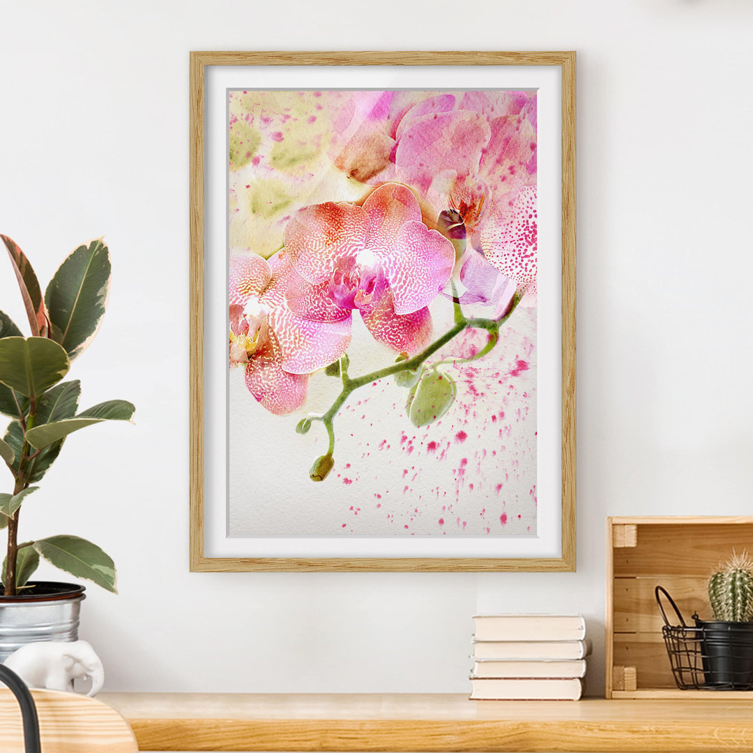 Gerahmtes Papierbild Aquarell Blumen Orchideen