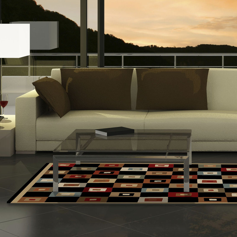 Noir/brun/vert Tapis décoratif à motif géométrique Scituate, Rectangle 7 pi 10 po x 10 pi 10 po