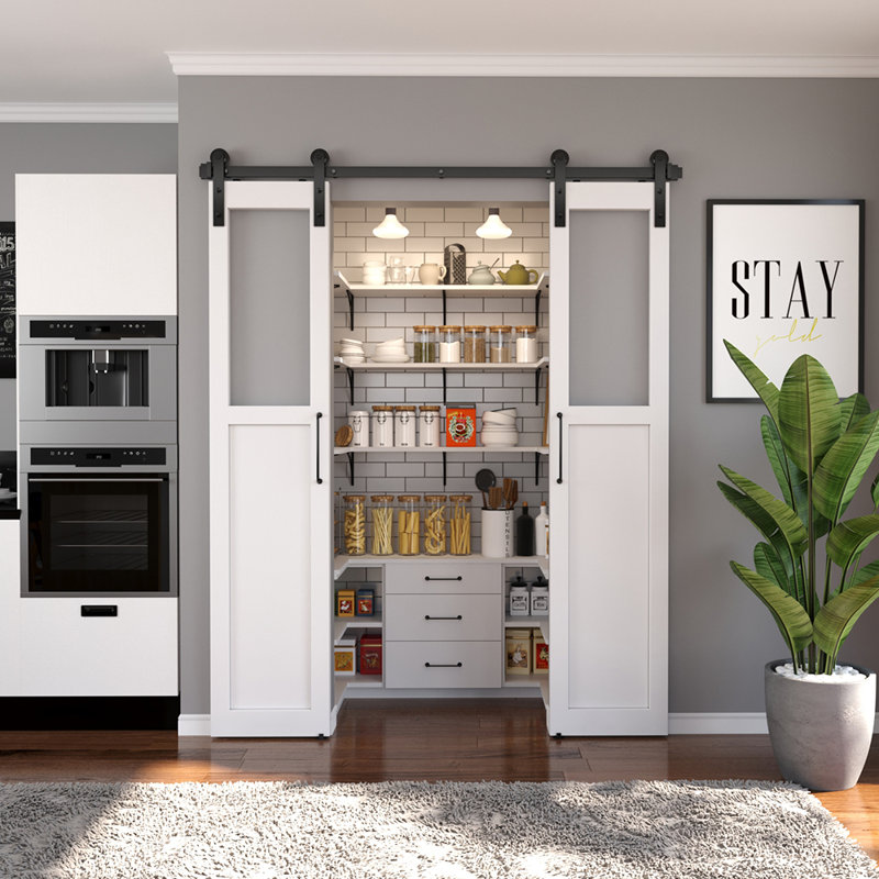 Matte Black Double Barn Door Hardware Kit with I-Strap