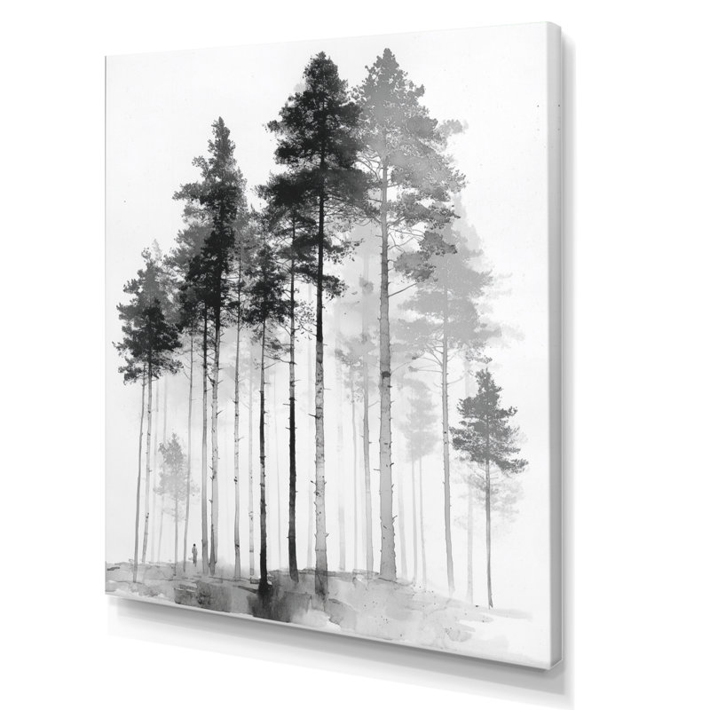 «Black and White Tall Pine Tree Forest», reproduction d'art sur toile Nature, H 20 po x l 12 po, Toile tendue