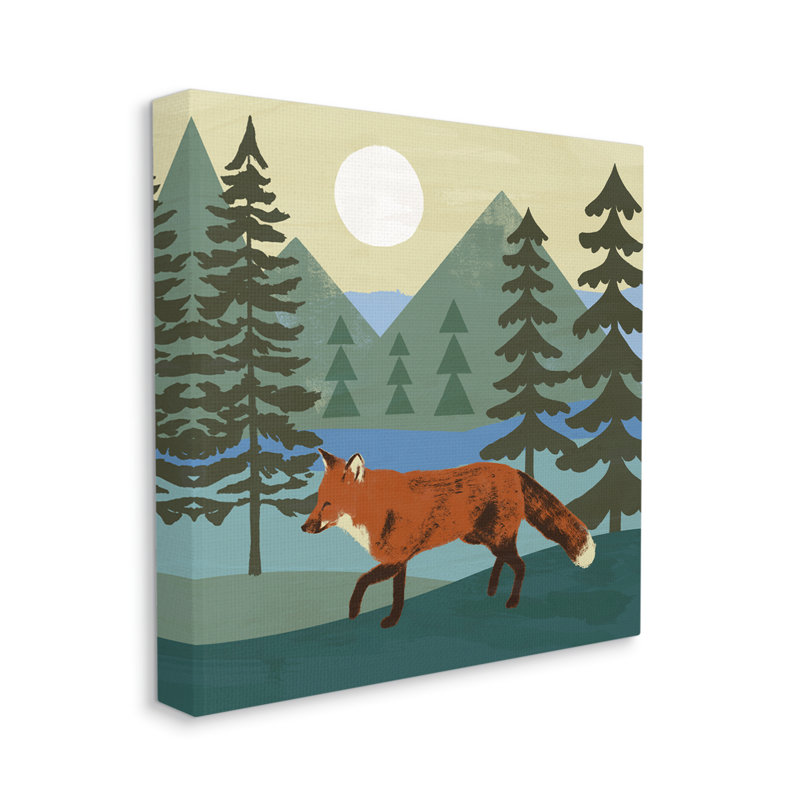 «Red Fox Run Forest Distant Mountains Sunset» par Victoria Barnes - impression, Toile tendue, H 17 po x l 17 po x P 1,5 po