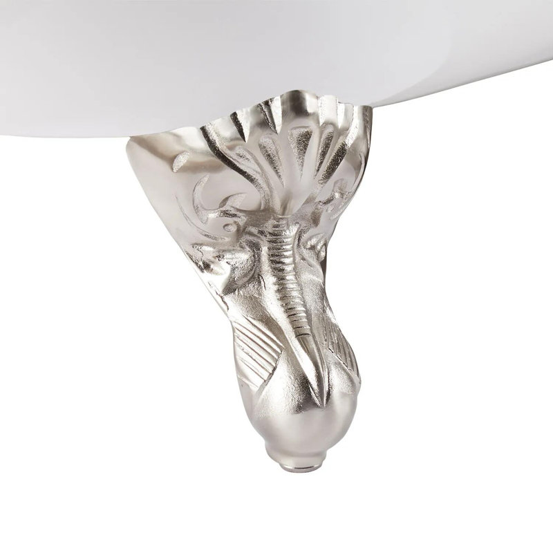 54" Miya Cast Iron Clawfoot Soaking Tub, Brushed Nickel, White