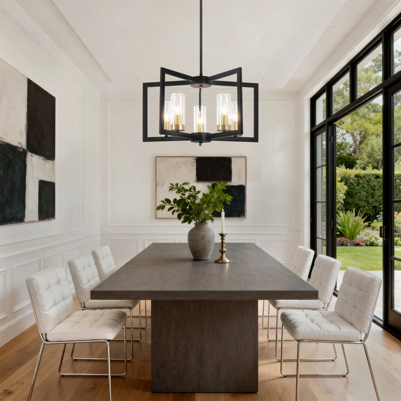Beldon 5-Light Geometric Square / Rectangle Chandelier, Modern Farmhouse Pendant Light Fixture, Over Table Lighting for Bedroom, Living Room, Foyer, Entryway, Hallway