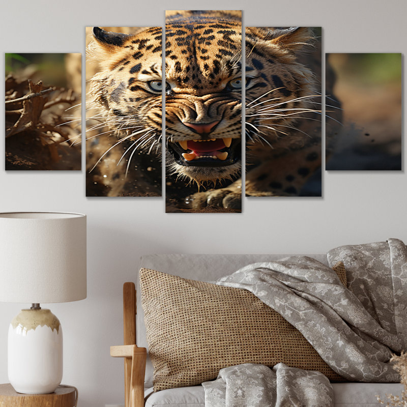 Reproduction d'art sur toile Leopard Wildlife Encounters - 5 panneaux