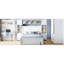 Lit double en bois avec armoire tout-en-un, tablette et prises, lit gigogne simple, blanc