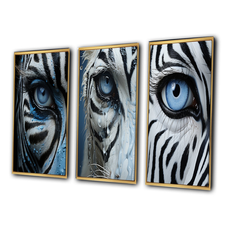 Striking Zebra Patterns - 3 pièces, Cadre flottant doré, H 40 po x l 60 po