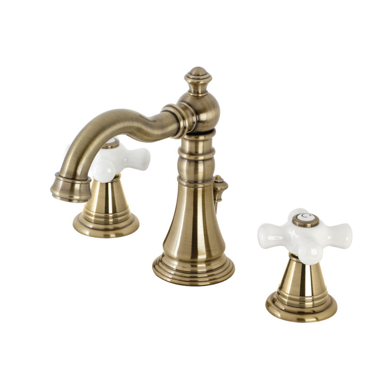 Robinet de salle de bain à large entraxe avec drain American Fauceture Classic, Laiton antique
