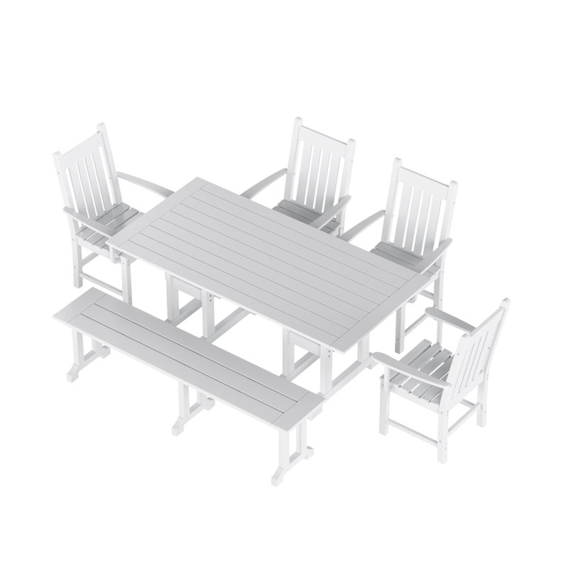 Ensemble de salle à manger de patio pour 70 personnes avec banc Laguna, Blanc