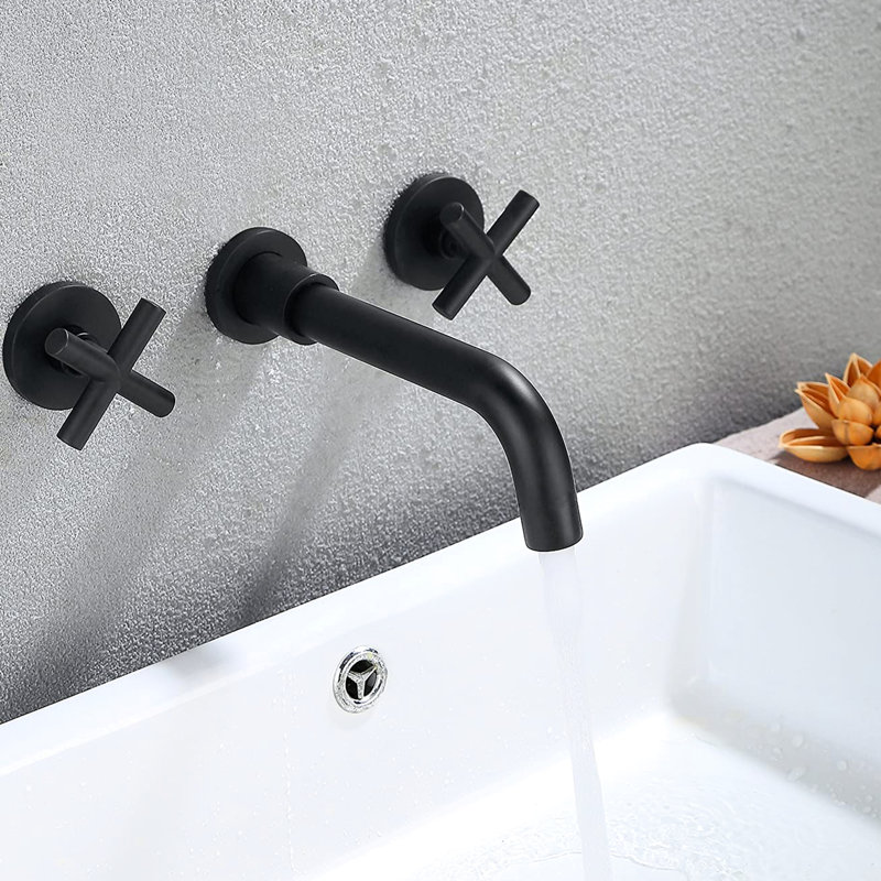 Wall Mounted Matte Black Sink Faucet - Rust- Brass Construction Bathroom Tap & Effortless Water Flow Control, Matte Black