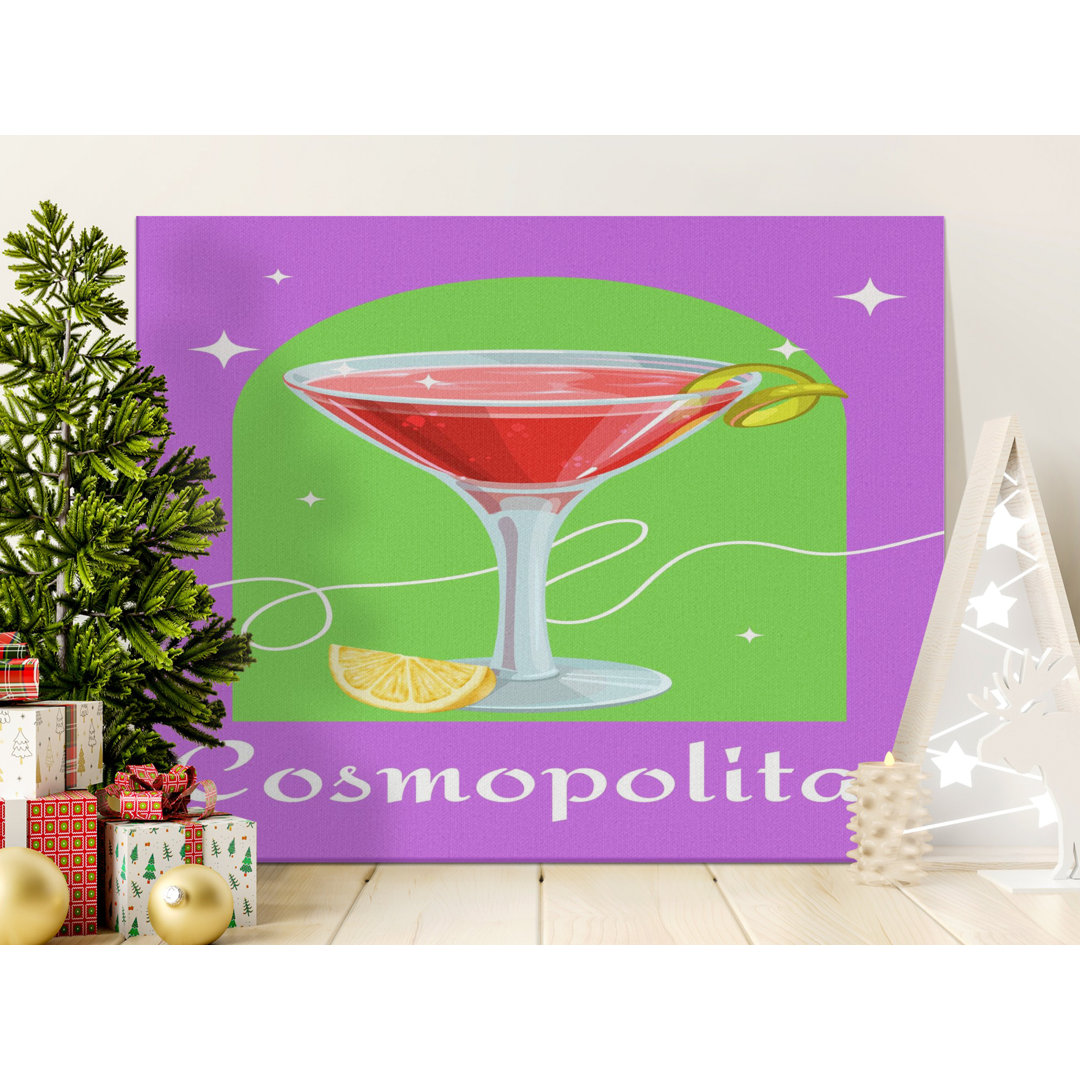 Cosmopolitan Cocktail Canvas Wall Art, Vibrant Retro Martini Drink Print for Bar Cart Decor, Fun Kitchen Home Bar Gift